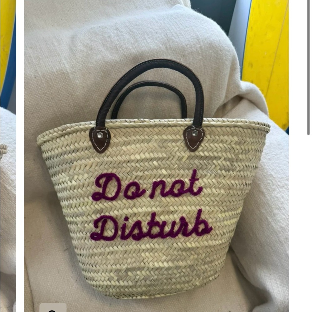 Woven Straw Tote with Purple Embroidery